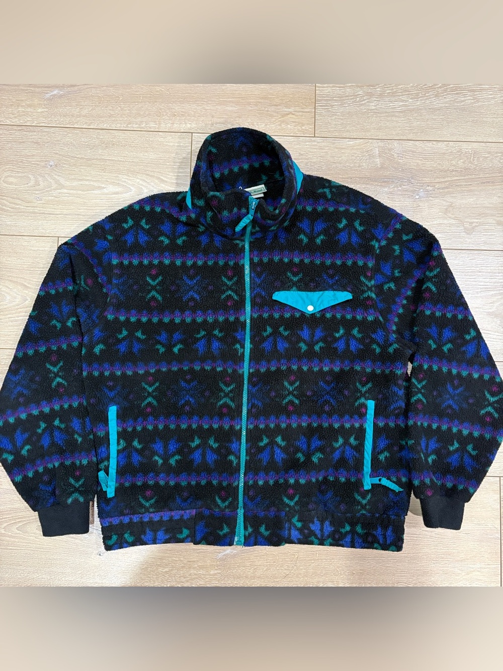 Vintage 90s L.L.Bean Geometric Aztec Fleece Jacket Men M Women L